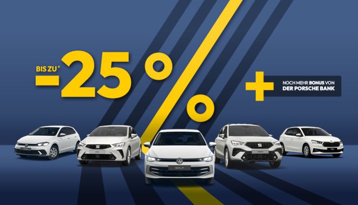 bis zu 25% Preisvorteil auf ausgewählte VW, Seat und Skoda Fahrzeuge