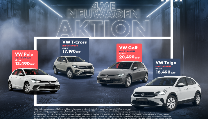 Volkswagen Aktion für 4ME Modelle. VW Polo, Taigo, Golf, T-Cross.
