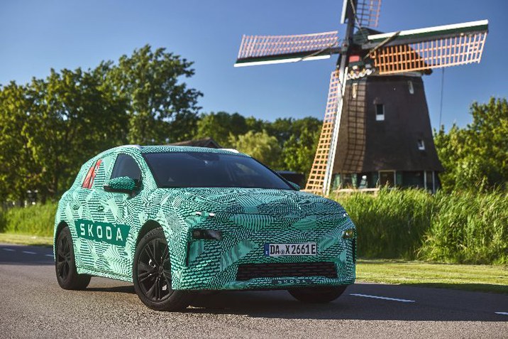 Ein grünes Auto der Marke Škoda